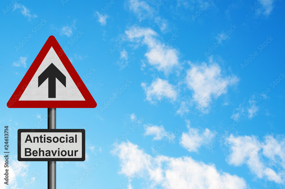 Photo realistic 'rise in antisocial behaviour' sign, with space Photo realistic 'rise in antisocial behaviour' sign, with space