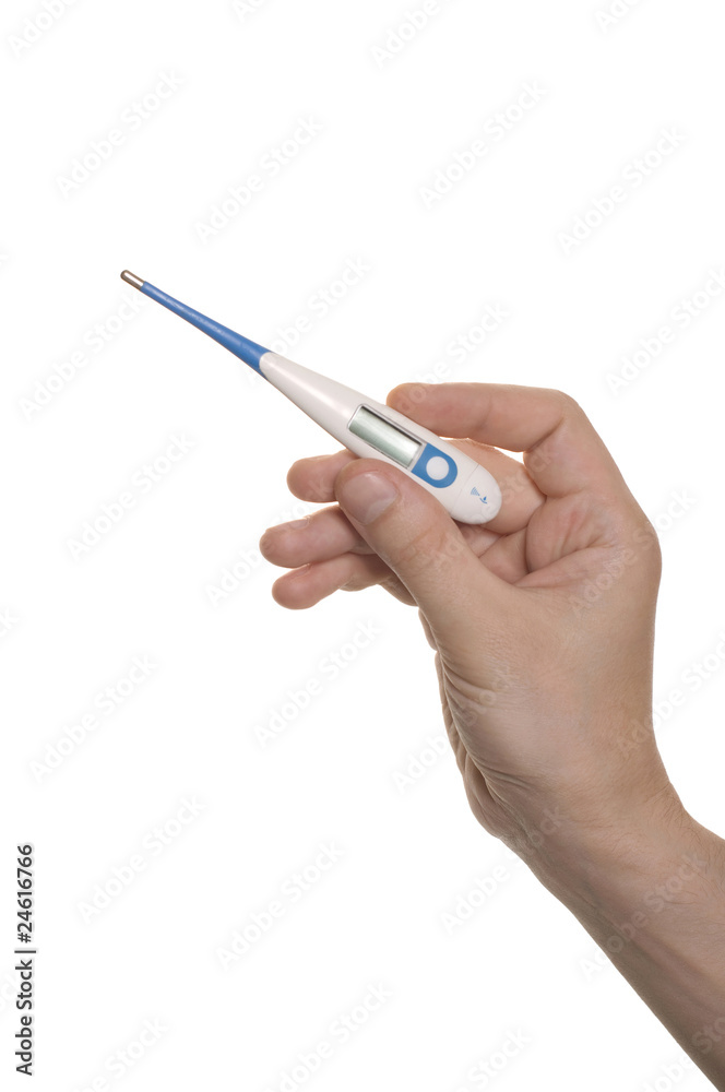 well shaped hand hold a thermometer isolated over white well shaped hand hold a thermometer isolated over white