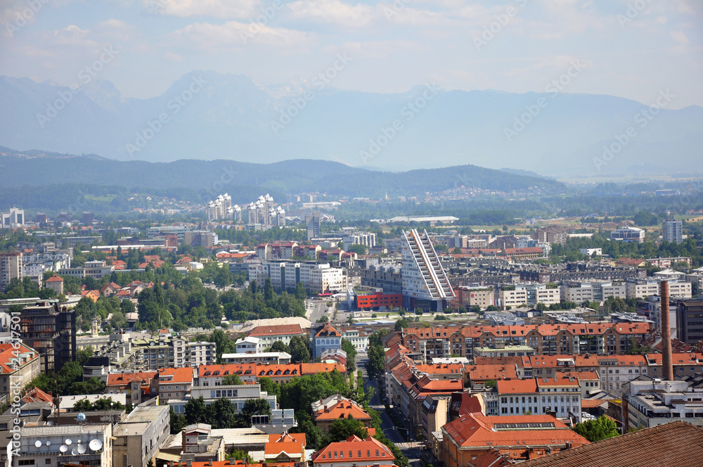 Aerial view over Ljubljana