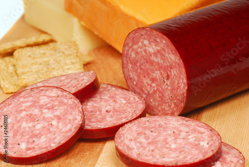 Salami with cheese and crackers