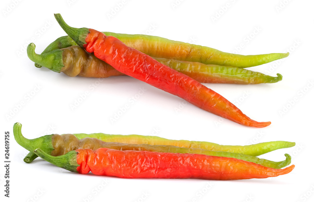Colorful chili peppers on white background Colorful chili peppers on white background