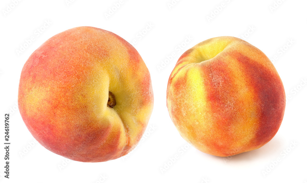 Two full peaches isolated on white background Two full peaches isolated on white background