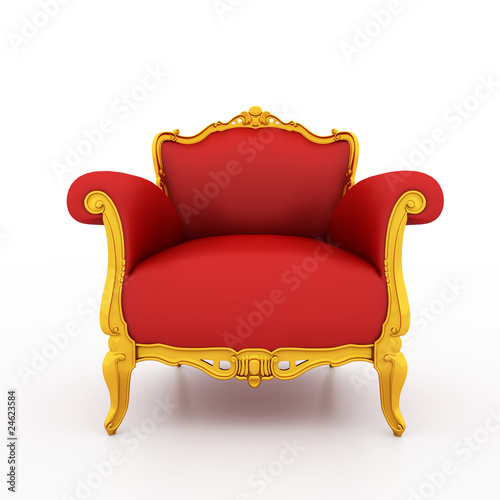 Classic glossy red armchair isolated on white