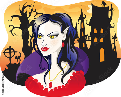 beautiful vampire on halloween background