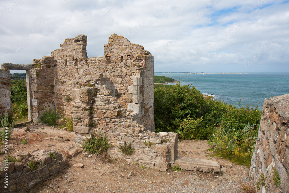 Ruins of old castle along the coast of France