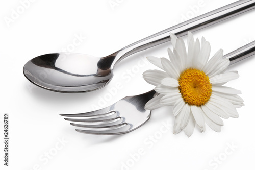 spoon and fork with flower