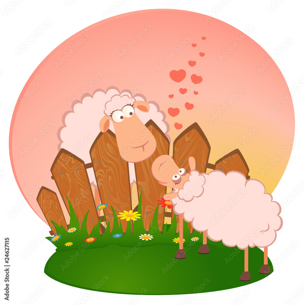 two cartoon smiling sheep in love two cartoon smiling sheep in love