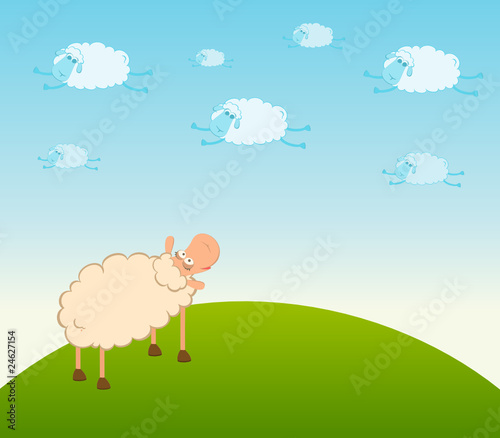 cartoon clouds fly as smiling sheep
