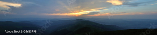 Sunset over blue mountains panorama
