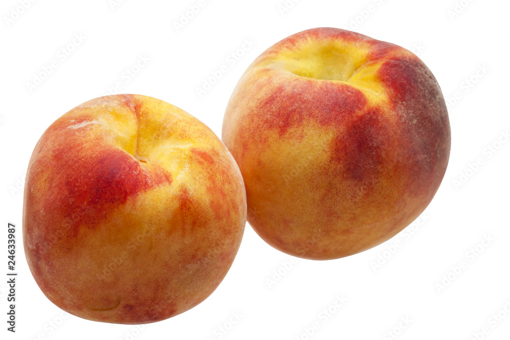 two peaches isolated on a white background