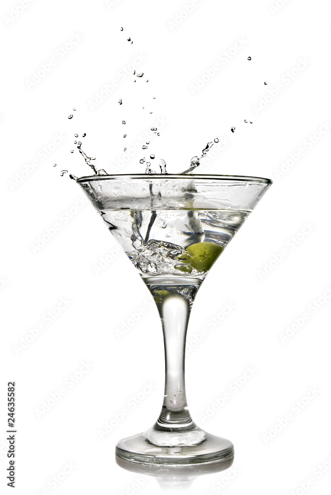 martini with olive and splash isolated on white martini with olive and splash isolated on white