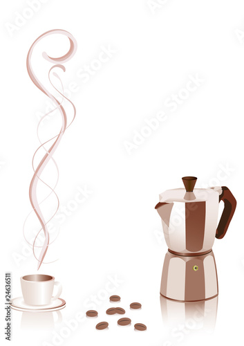 a coffee maker and a cup