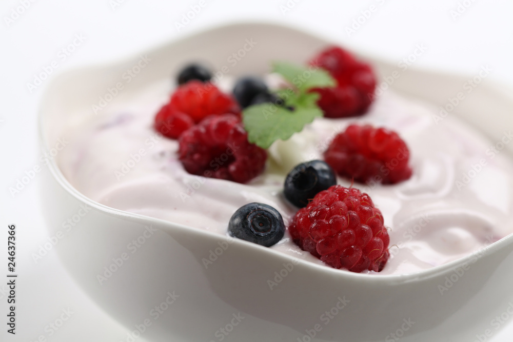 Yogurt with raspberries and blueberries Yogurt with raspberries and blueberries