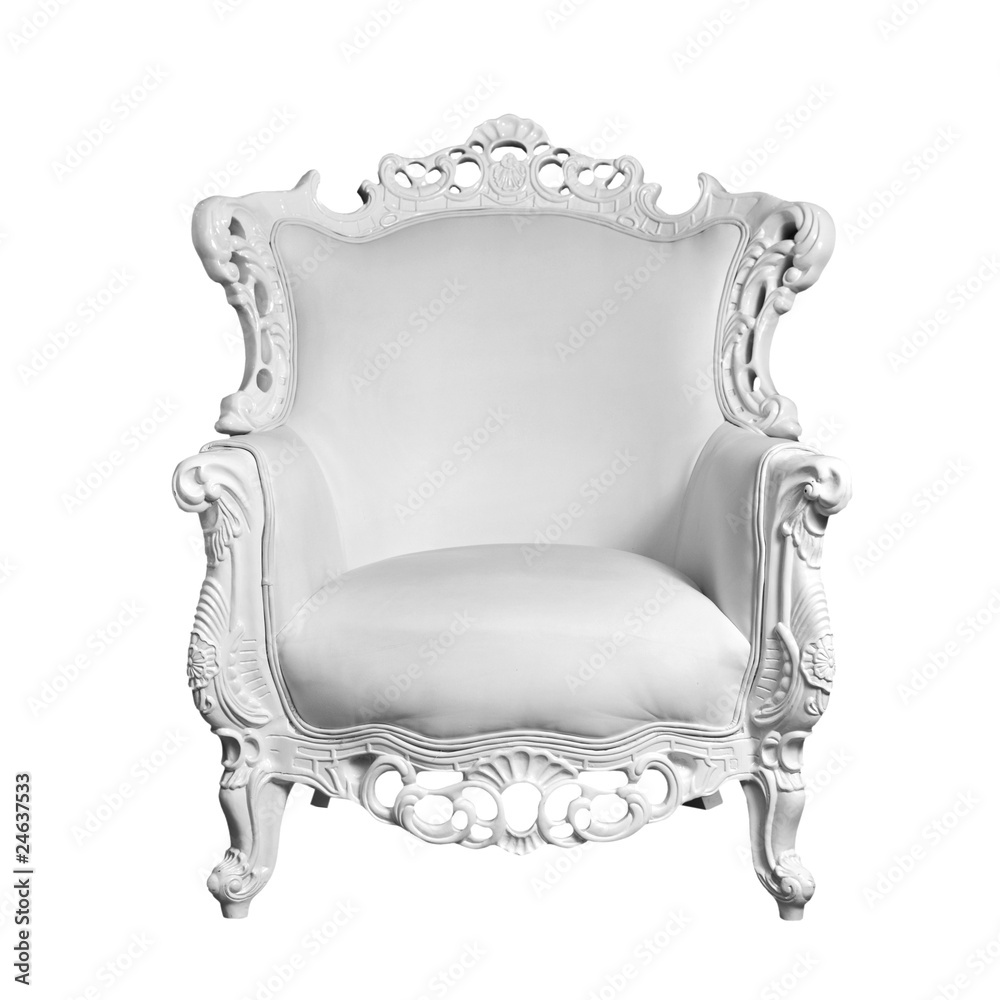 antique white leather chair isolated on white