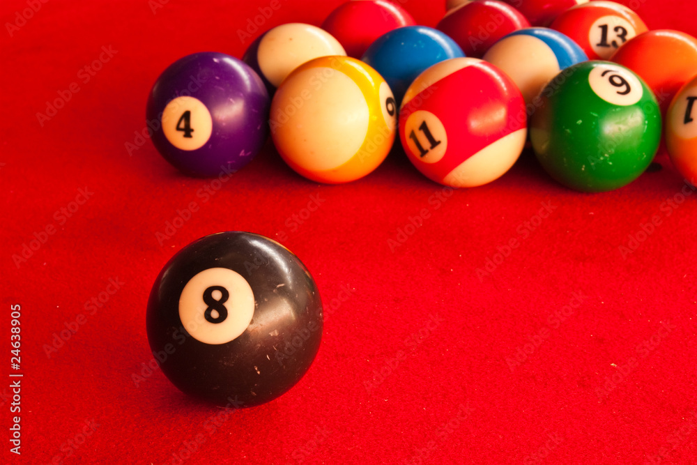 Black ball and another balls on pool table Black ball and another balls on pool table