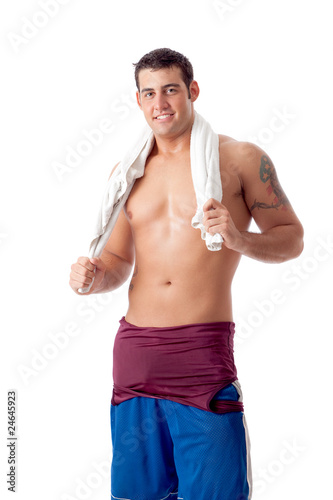 Cuadro en lienzo Young adult male wrestler. Studio shot over white.