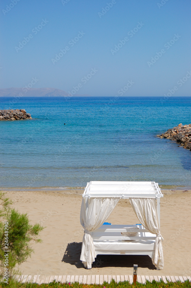 Hut at the beach of luxury hotel, Crete, Greece