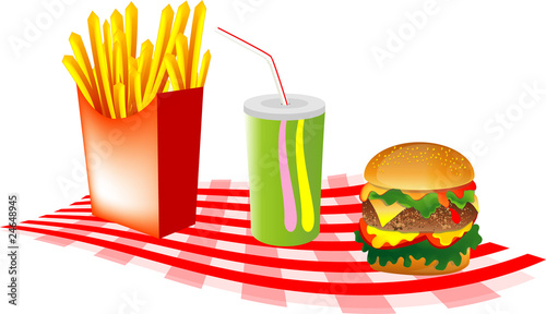 fast food with cola, hamburger and fries