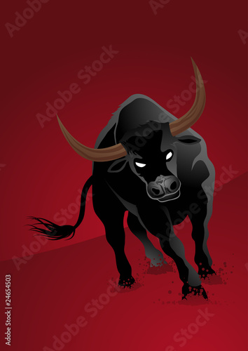 black bull on red background