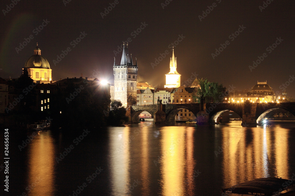 Prague Old Town with the Bridge Tower in the Night