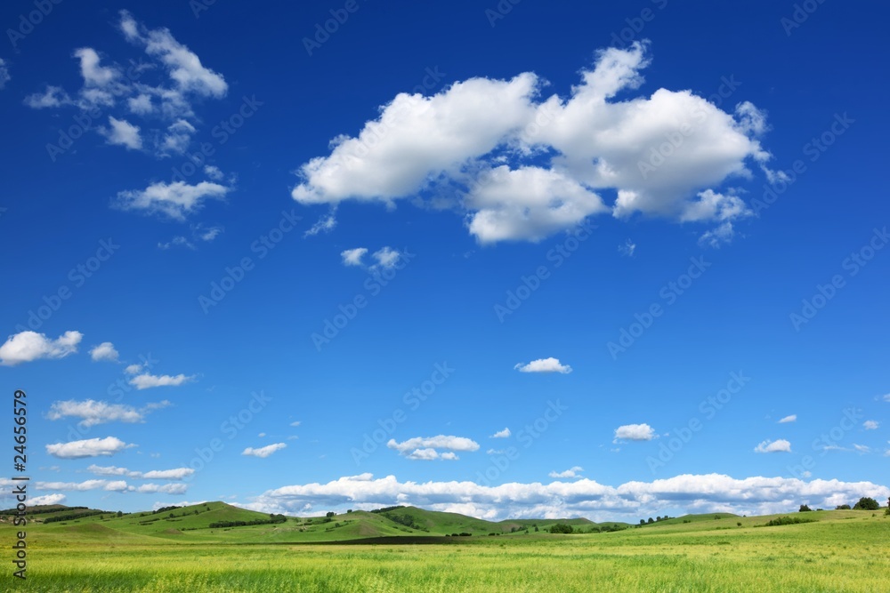 beautiful landscape with blue sky and white clouds