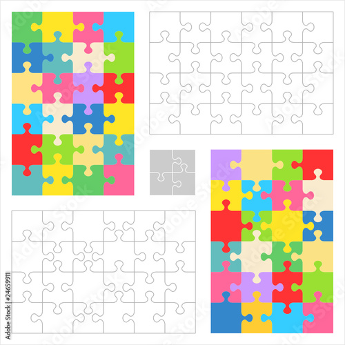 Jigsaw puzzle blank templates and colorful patterns