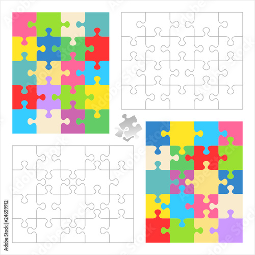 Jigsaw puzzle blank templates and colorful patterns