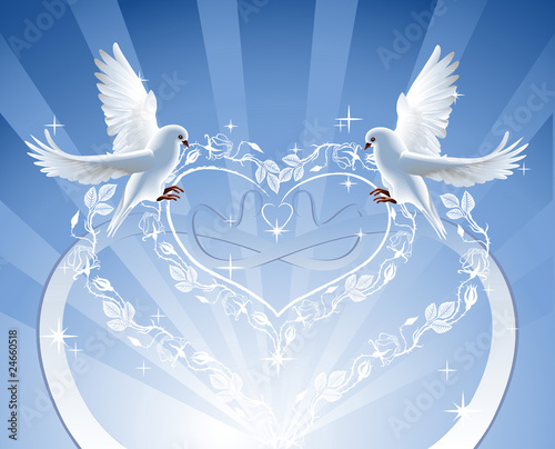 Doves with rose's wreath