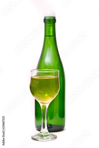 Wine bottle and glass on a white background