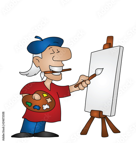 Cartoon artist with copy space on canvas for own image