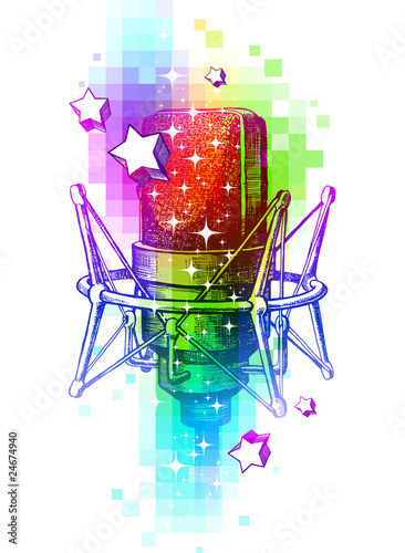 Colorful vector design with hand drawn studio microphones