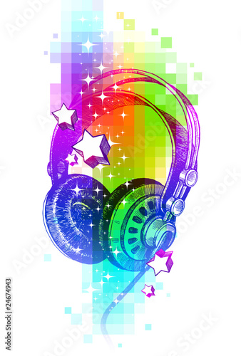 Colorful vector design with hand drawn headphones