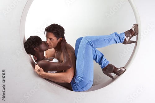 Young couple naked Man and woman in love kissing