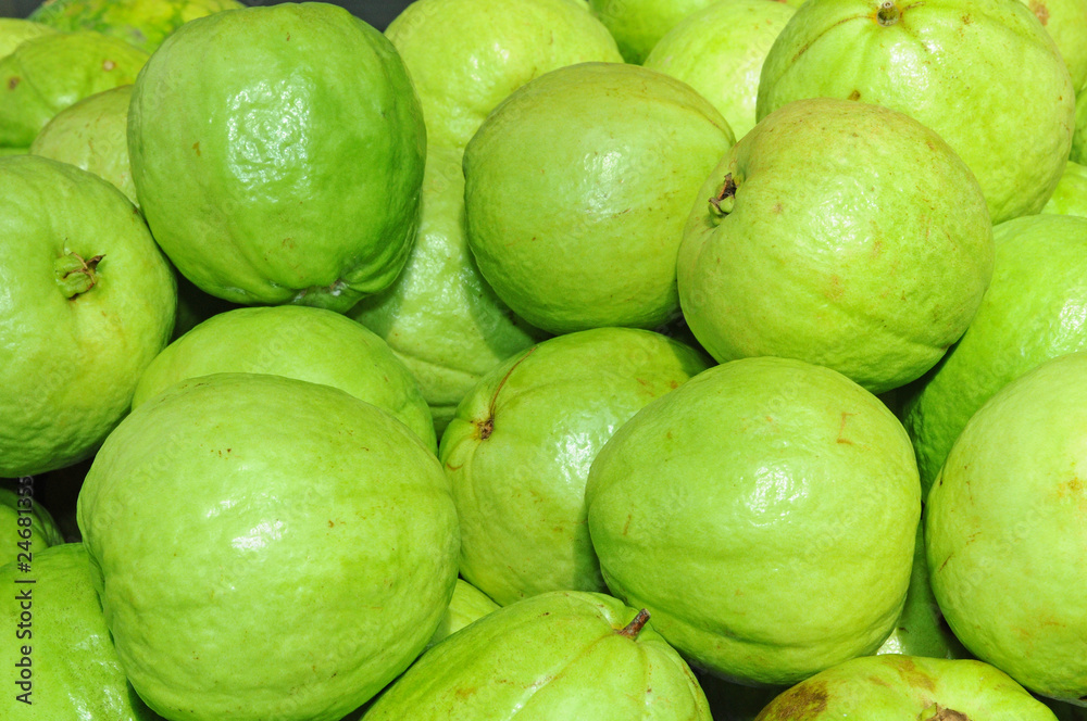 Green Guava Fruits At The Market Stall Green Guava Fruits At The Market Stall