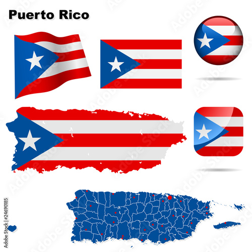 Puerto Rico vector set. Shape, flags and icons.