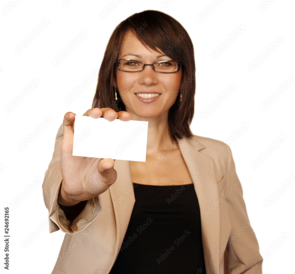 Businesswoman showing businesscard Businesswoman showing businesscard