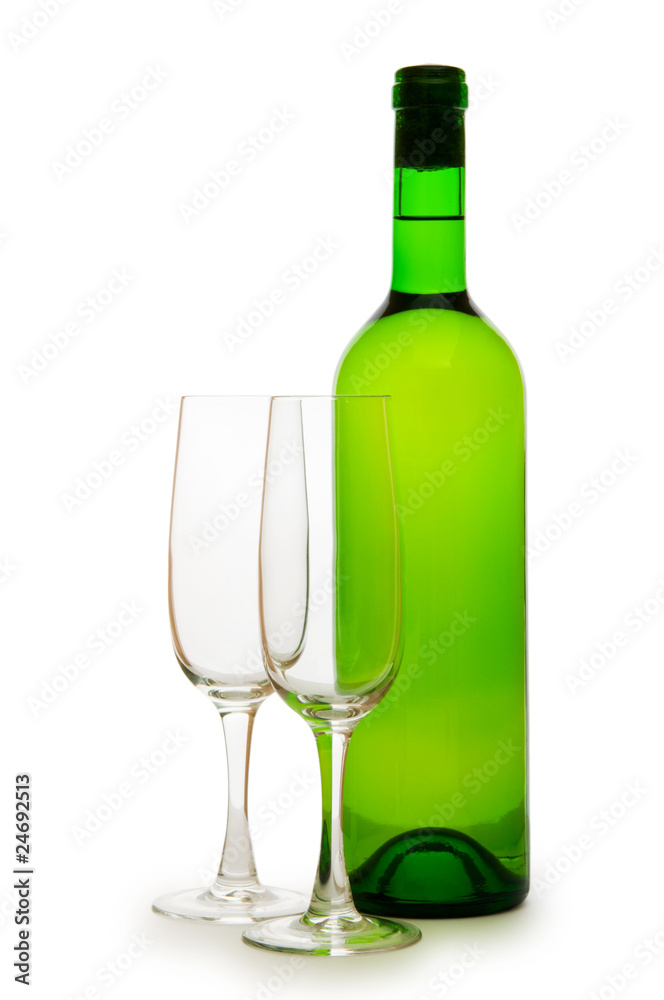 Bottle and glass isolated on the white