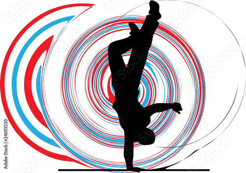 Breakdancer dancing on hand stand silhouette