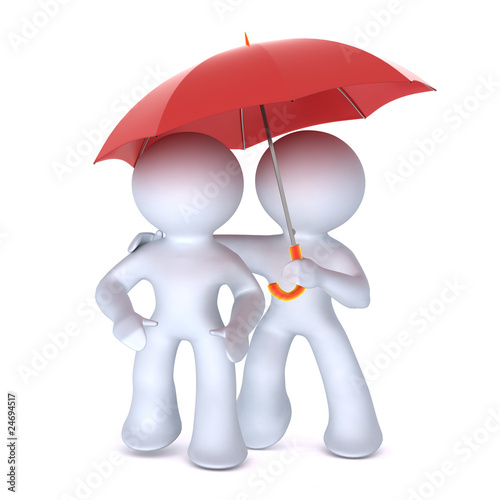 Person with umbrella, hugging a friend