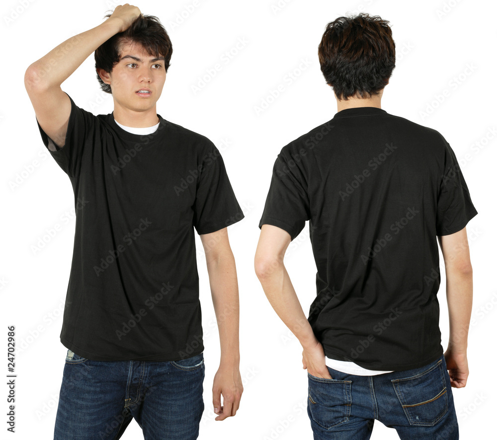 Male wearing blank black shirt Male wearing blank black shirt