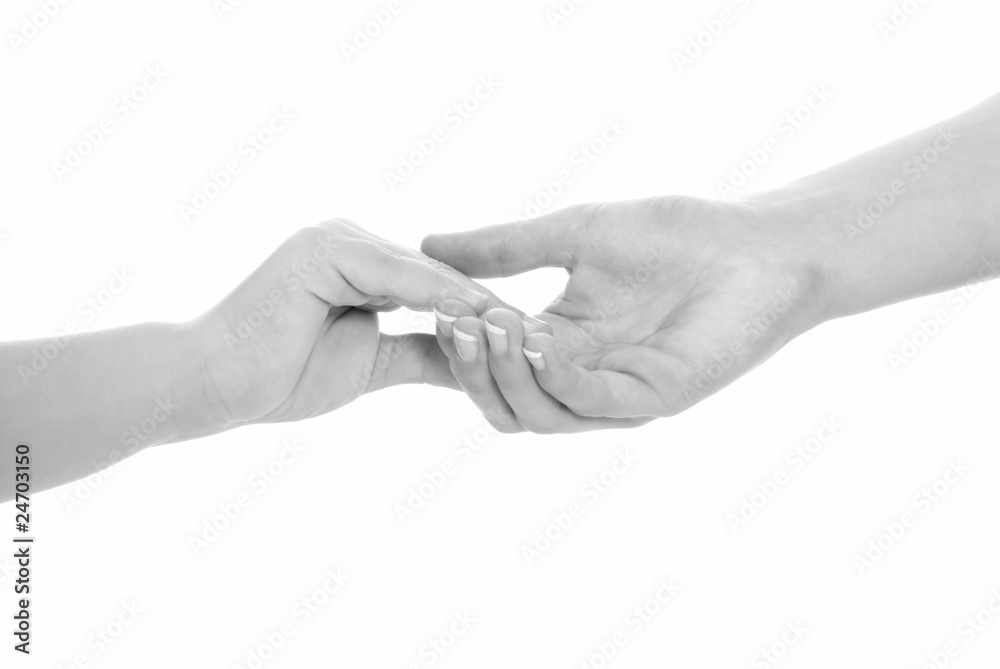young woman and children girl handshake black and white isolated young woman and children girl handshake black and white isolated