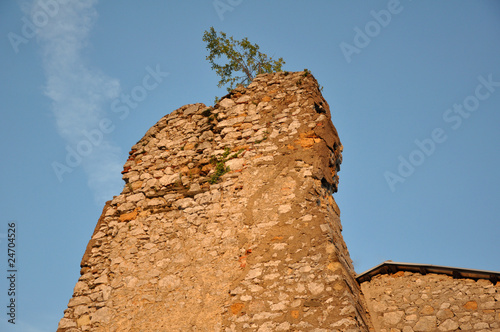 Rays from sunset on Celje Castle ruins