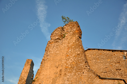 Rays from sunset on Celje Castle ruins