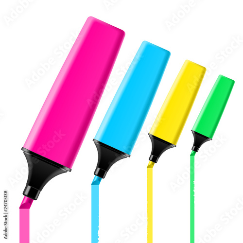 Set of highlighter pens. Vector. photo