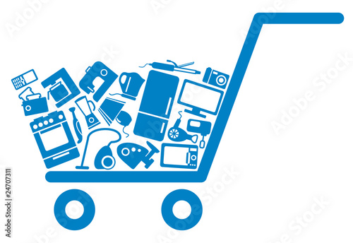 The cart with home appliances
