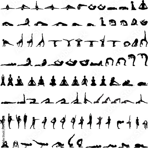 Various yoga postures silhouettes vector photo