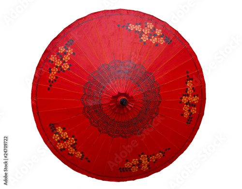 Red Umbrella with Thai style flower pattern on white background