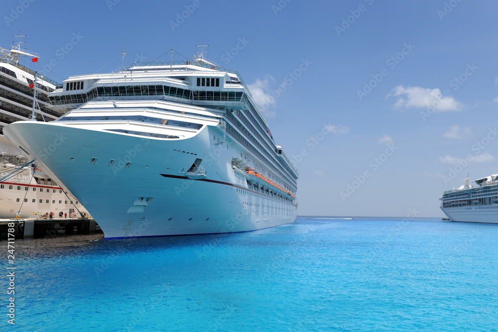 Cruise Ships Docked in Tropical Port