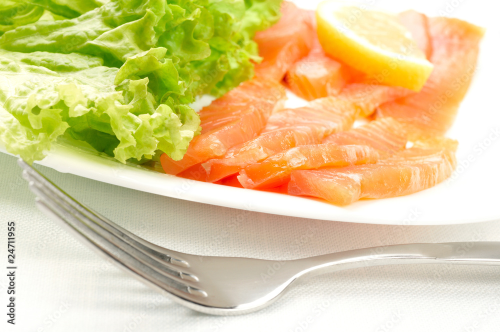 Salted salmon on white plate