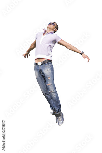Flying man with blank face expession| Isolated